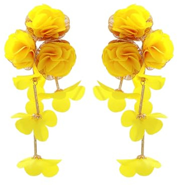 XFSRG Boucles d'Oreilles Bohemien Fleurs Boucles D'oreilles Femme Pendantes Hypoallergénique Fleurs Exagérées Earrings Plage Et Été Bijou Cadeaux Originaux (Jaune)