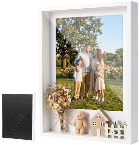 Vexaflow Marcos con Profundidad, Ideal para Objetos, Flores, Ramos de Boda y Recuerdos, Marcos de Fotos 3D 31 x 22,5 x 4,5 cm, Marco Cuadrado de para Colgar, Perfecto para Manualidades