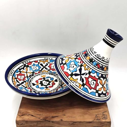 Tajín Marroquí Fez Multicolor, Artesanía de Fes, Presentación de Platos, 23cm, Modelo Fez Alwani
