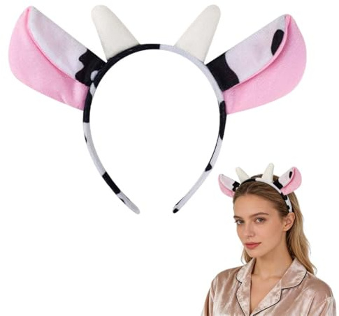 MKEWUU Kuh Haarreif, 1 Stück Tier Stirnband Mit Kuhohren In Schwarz Und Weiß, Weiches Und Bequemes Kostüm Zubehör Für Damen Mädchen Herren, Halloween Weihnachten Cosplay Party, Standard-Größe