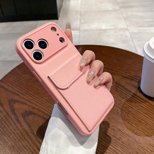 FYYFTYT Custodia per iPhone 17 ProMax con slot per schede, portafoglio e staffa per iPhone 17 Air 16 14 15 Pro Max Plus 13 12 Mini 16e 11, custodia in pelle, rosa, per iPhone 13 mini