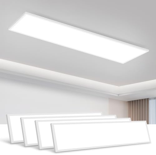 CBJKTX 4ER LED Panel 120x30 Deckenleuchte Dimmbar Lang Deckenpanel Flach | Deckenlampe mit Fernbedienung Groß Bürolampe Decke 40W Rechteckig Tageslichtlampe für Büro Werkstatt Flur Küche Wohnzimmer