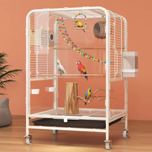 30,3 Zoll (ca. 77 cm) großer Vogelkäfig auf Ständer, geräumige Voliere für Nymphensittiche und Papageien, rostbeständiger Metallrahmen mit leichtgängigen Rollen, leicht zu reinigende Schale und Sitz