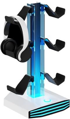 Game Controller and Headphone Display Stand Customizable LED Lights and Stable Base Controllers and Headsets Safe Charging