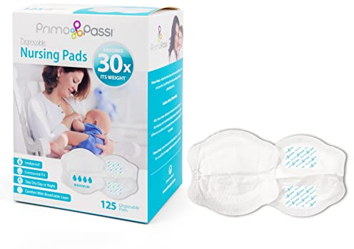 Primo Passi Disposable Nursing Pads for Breastfeeding, 125 Count Super Absorbent Stay Dry, Ultra Comfortable, and Individually Wrapped Leakproof Breast Pads