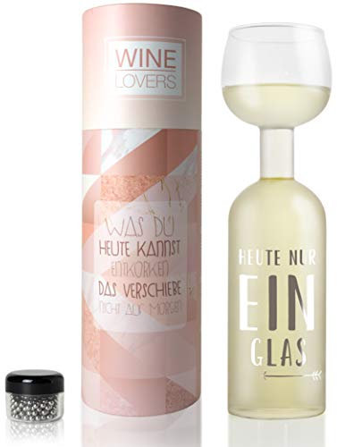 ILP GMBH I LOVE PRODUCTS Wine Lovers Weinflasche Glas Heute nur ein Glas - Weinglas Flasche XXL mit Spruch - Weinglas lustig als perfekte Geschenkidee - inkl. Reinigungsperlen