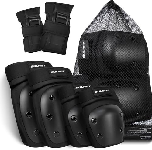 ONTYZZ Set di Protezione Adulti Adolescenti Ginocchiere Set Gomitiere Protezioni Polso 6 Pezzi Set di Protezioni Bicicletta per Roller Skateboard Pattini in Linea Scooter Protezione Kit Nero/M