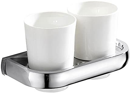 ALYHYB Ensemble de Porte-Brosse à Dents Double Porte-gobelet Mural avec Deux gobelets en céramique Blanche, Accessoires de Salle de Bain chromés