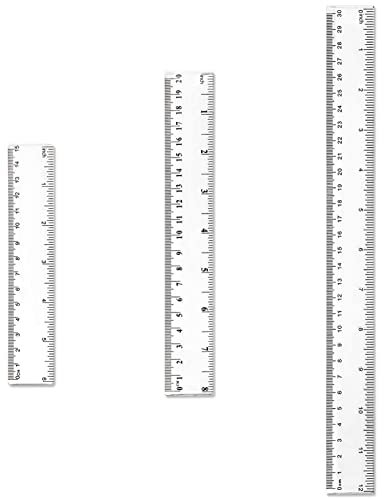QincLing 3-Piece Plastic Ruler Set, Clear Straight Ruler, 6, 8, 12 Inches (15, 20, 30cm) Measuring Tool for Students & Offices