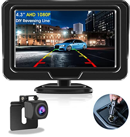 【2025 Upgrade】Reversing Camera Kit AHD 1080P Reverse Camera Kit Rear View Camera with 4.3'' LCD Monitor Reverse Camera for Van,Car,Truck,Pickup,SUV Waterproof Night Vision DIY Parking Guide Lines