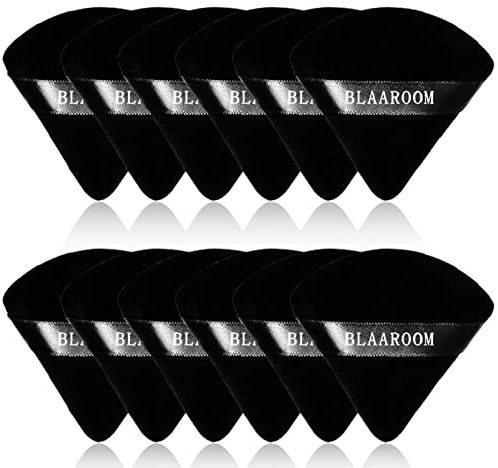 BLAAROOM 12 Pieces Powder Puff Face Makeup Puff, Velour Triangle Powder Puffs for Loose Powder Soft Cosmetic Foundation Sponges Wedge Shape Beauty Makeup Tools - Black
