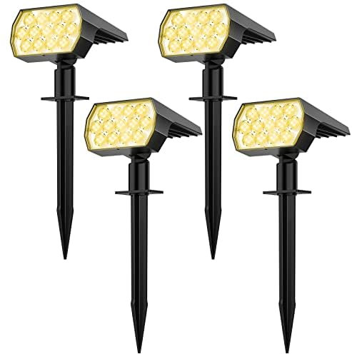 Flaow Solar Garden Lights, 65 LED Spot Lights Outdoor, Warm White Solar Powered Garden Lights Waterproof, Dusk-to-Dawn, Solar Landscape Spotlights for Garden Pathway Wall Porch, 4 Pack