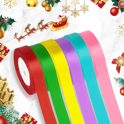 ANTHYTA 6 Farben Schleifenband Drahtkante Bunt 2cm*22m Satinband Bänder Geschenkband Bunt Dekoband Stoff Schleifenband Hochzeit Bänder zum Basteln Ribbon Satin für Weihnachten Geschenk Hochzeit Party