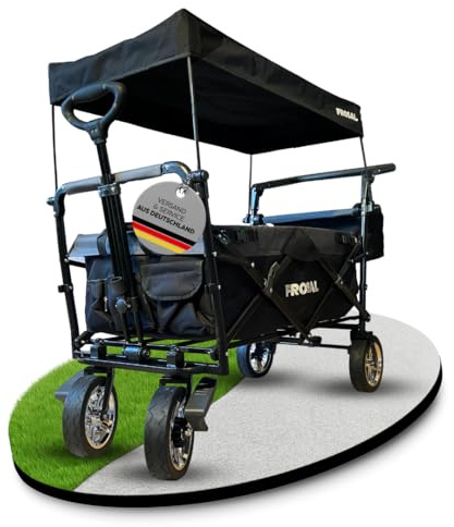 FROSAL Faltbarer Bollerwagen Loki mit Sonnendach und Schiebegriff Grau