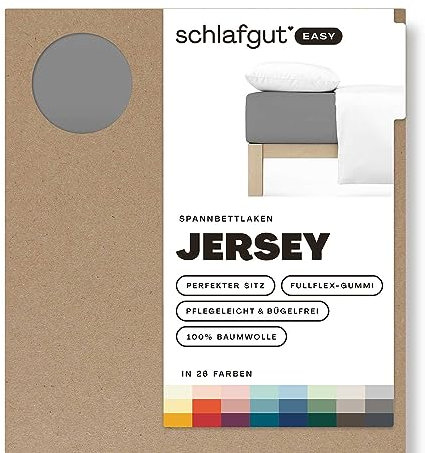 Schlafgut Easy Jersey Spannbettlaken 90x190 bis 100x200 Grey Mid, Spannbetttuch aus 100% Baumwolle