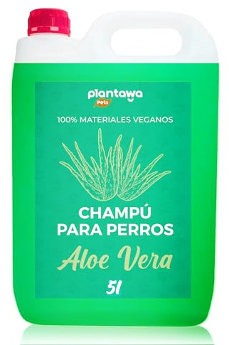 PLANTAWA Champú Aloe Vera para Perros 5L | Sin Alérgenos ni Parabenos, 100% Vegano | Acción Anti Irritaciones y Anti Eczemas, Ideal para Champú Perros Dermatitis, Piel Atópica y Pelo Blanco.