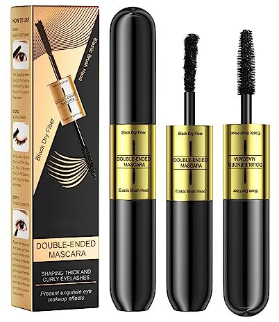 Mascara Pestañas, 2 in 1 Mascara de Pestañas, Rimel Pestañas Volumen y Largura, Pasos Para Obtener Más Curvatura y Densidad, Larga Duración, Negro