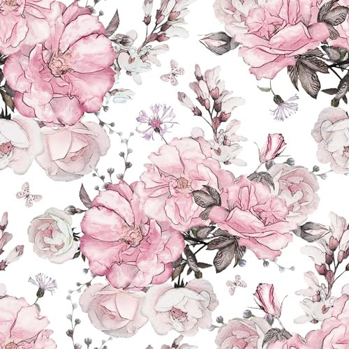 Yullpaper Rosa Selbstklebende Tapete Blumen Vintage Möbelfolie Muster Dekofolie Selbstklebend Tapete Floral Rosa für Schlafzimmer 44.5cm X 300cm Folie für Möbel KüchenschräNke Klebefolie Blumen Muster