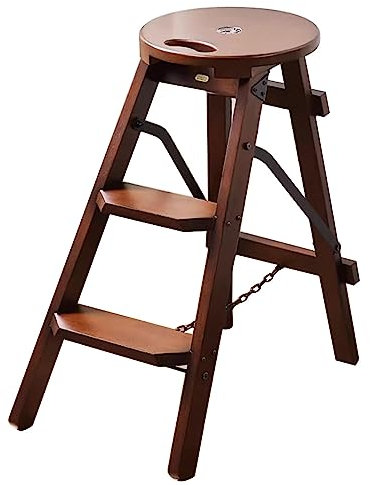 Taburete De Madera Taburete De Cocina Escalera De Tres Peldaños Taburete Plegable De Madera De Caucho Capacidad De Carga De 150 Kg