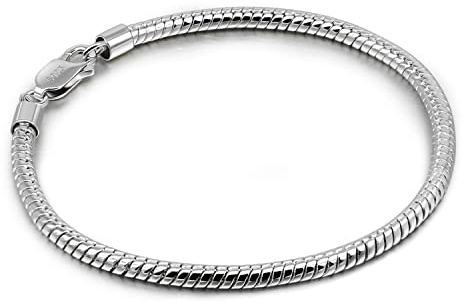 Dankadi Ormformat armband, 3 mm, 4 mm, 925 silver, 6,3 tum, 9,5 tum, rund mesh, guldkedja, ormkedja, 16–24 cm, födelsedagspresent, present till herr, dam, 6.7, Sterlingsilver