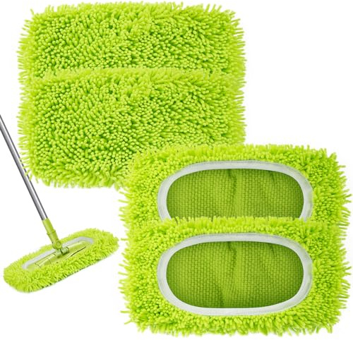 Unoutur Reusable Dry Sweeping Cloths Microfiber Wet Mop Pads Compatible with Swiffer Sweeper Mop Replacement Sweeping Mopping pad Refills for Hardwood Surface Floor Cleaning (4PCS)