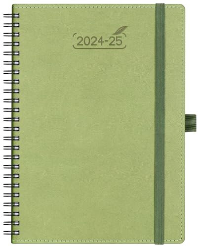 BEZEND Terminplaner 2024 2025, 18 Monate (Juli 24-Dez25) [Kiwi] 14,7 x 21,6 cm, akademischer Jahresplaner, Tages-, Wochenund Monatskalender, Spiralbindung, veganes Leder,