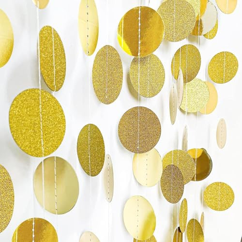 5 Stück 4m Runde Girlande, Papier Glitzer Kreis Banner, Golden, Hängende Party Dekorationen für Geburtstag Baby Dusche Weihnachten Hochzeit, Deko Karneval