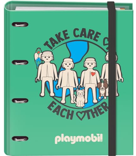 Dohe - Ordner mit 4 Ringen mit Nachfüllung, 100 Blatt, A4, Gummiverschluss, 4 farbige Trennblätter, Dokumententasche, Papier 90 g/m², Kompressor, Schulmaterial - Playmobil Green Future