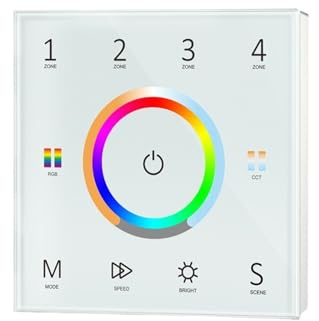 RYVEWZOOE Controller Master DMX Pannello tattile a Parete 4 Zone 5 in 1 Dimmer in Vetro 110-220VAC 2.4G RF for Nastro Monocromatico/CCT/RGB/RGBW/RGB+CCT (Color : T15 White Only)