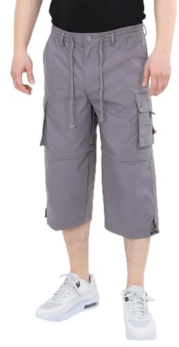 Ben Creek – Capri fritidsbyxor för män – Bermudashorts för vardag och semester – 3/4 dragkedja off vandringsbyxor med elastiskt midjeband – kort Cargo med multifickor QM7, GRÅ, XXL