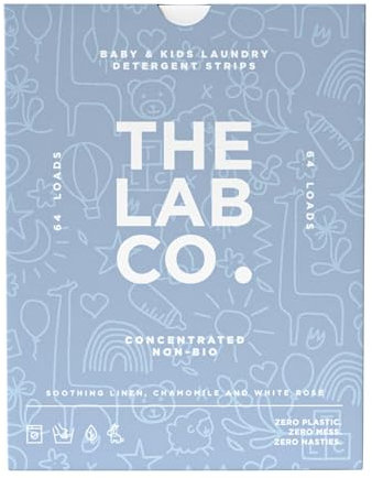 The Lab Co. Laundry Detergent Strips Washing Sheets | Eco Ultra-Concentrated | Non-Bio for Sensitive Skin | Non-Toxic Fragrance | EDC-Free | Lab-Tested | Soothing Linen Chamomile White Rose | 64 Loads