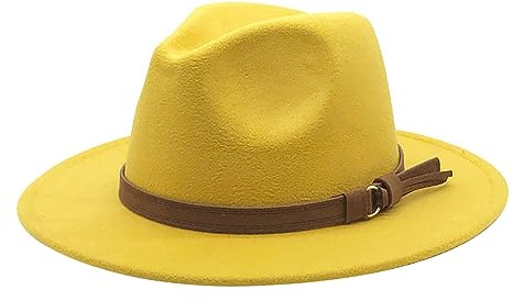 generisch Windfall - Cappello Fedora da uomo e da donna, stile vintage, con tesa larga e fibbia per cintura, cappello invernale da donna elegante, giallo., Taglia unica