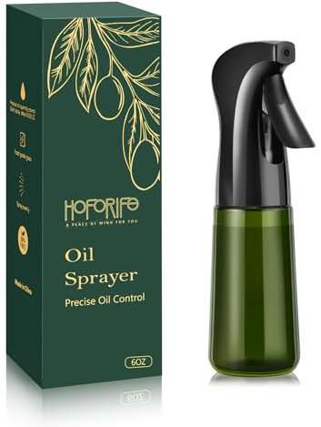 hoforife 185 ml Ölsprüher für Olivenöl Glas, Öl Sprühflasche Ölspray Zum Kochen Speiseöl Öl Zerstäuber Sprühöl für Heißluftfritteuse, BBQ (Licht blockieren)