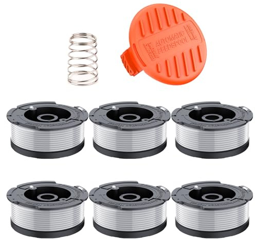 XIJIANG 6 Pcs Strimmer Replacement Spool and Line Compatible with All Black and Decker Electric Strimmer 18v 24v (With 1 Cap,1 Spring)