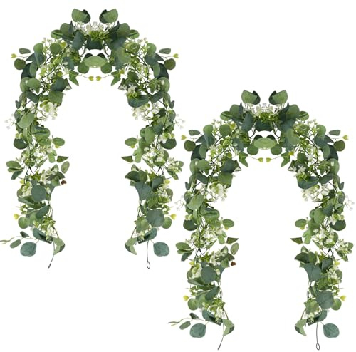 Mineup 2 Pezzi Ghirlande Artificiali di Eucalipto,180cm Vite di Eucalipto Artificiali con Foglie di Salice Verdi, Ghirlanda Eucalipto Viti Decorazione per Parete Matrimonio