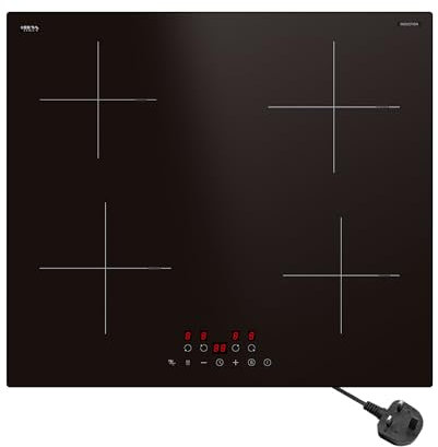 STARCHARTS Plug in Electric Induction Hob with Italian ILVA Glass, 13amp Plug and Play, Built in 4 Zone Plug in Cooktops 3000W, Boost, Pause, Keep Warm, Child Lock, Matte Black, Fine Deco Style