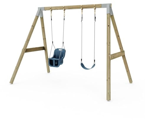 Premium Double Swing - Flex and Baby Navy Blue | Two Swing Seats | Stable Construction | Premium Welded Brackets & Pressure Treated Timber |