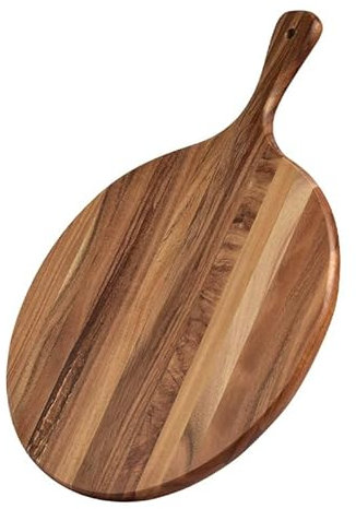 EazyBreezy Acacia Wood Large Cheese Board with Handle Round Charcuterie Board Pizza Cutting Board Serving Board for Pizza Cheese Meat Fruits Vegetables Bread - 12 Inch