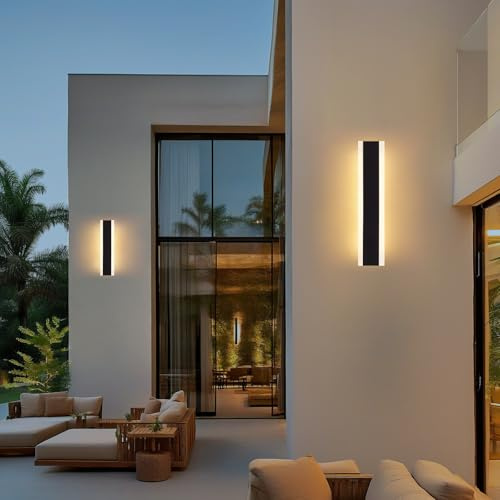 Warmiehomy 30cm 2 Pack Outdoor Wall Lights, Modern LED Outside Lights Mains Powered, Ip67 Waterproof External Lights, 3000K Warm White Light Black Exterior Wall Light for Front Door Porch Garage