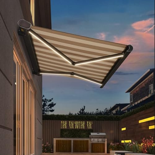 Tenda da sole motorizzata retrattile con telecomando e luci a LED, telaio in alluminio resistente, tettoia parasole per bar all'aperto