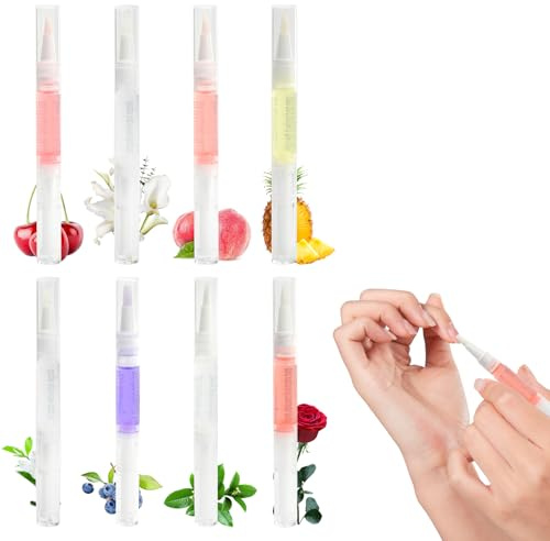 8 Pièces Huile Cuticules Ongles, 3 ml Huile A Cuticule Ongle Riche en vitamines, Extrait De Plantes Naturelles Pour Les Ongles Secs, Squameux, Fissurés Et Barbelés, 18 X 1.2 Cm