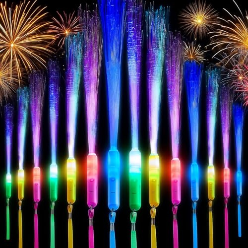 Jellybibo 48pcs Fibre Optic Wands for Kids, 7 Blinking LED Colours, 3 Modes Light Up Flashing Wands, Glow Sticks for Christmas, Concerts, Birthday, Wedding, Party Favours, Glow in The Dark Toys