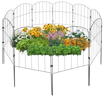 Hanmorfarbi 10 StüCk Schmiedeeiserner Gartenzaun, BlumenstäNder FüR Haustiere, Abnehmbarer GewöLbter AußEnzaun 330 Cm (L) X 60 Cm (H) (Bogenförmig)