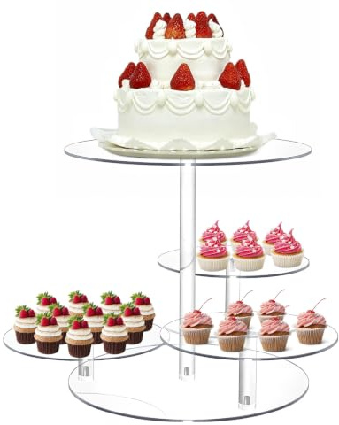 Acryl-Kuchenständer, rund, 4 Etagen, Cupcake-Turm für 20,3-30,5 cm große Kuchen, Kuchenständer für Party, Veranstaltung, Feier, Familientreffen (transparent)