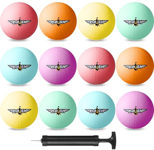 Jerify 12 Pcs 8.5 Inches Playground Balls Kickball Bulk, Colorful Inflatable Sports Bouncy Balls, Dodgeball, Kickball for Official Play, and Fun Indoor and Outdoor Toys and Gift (Multicolor)