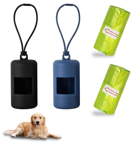 Dog Poop Bag Holder 2 Pack, handheld Dog Waste Holder, Poo Bag Dispenser for Leash, Portable Pet Waste Bag Dispenser for Walking Running Camping, (Black and Blue)