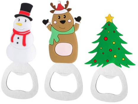 CHICAMPERA 3pezzi Apribottiglie Tema Natalizio Da Albero Di Natale Renna e Pupazzo Per Lattine Di Soda e Bottiglie Accessori Da Bar e Cucina