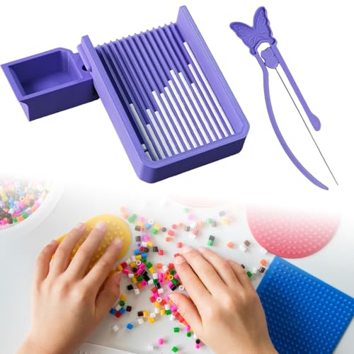Fuse Bead Single Needle Tweezer & Aligner Tray Set, Precision Tool for Fuse Beads Project, Effortlessly Align and Place Iron Beads onto Pegboards (Mini 2.6mm Bead Tool Kit)