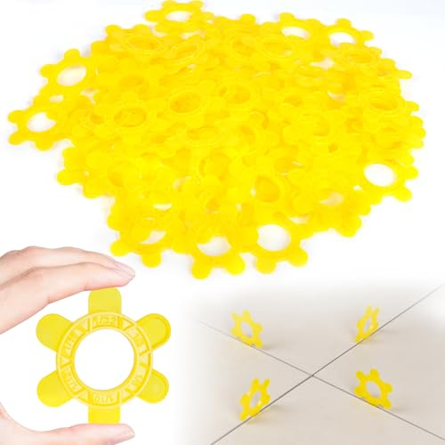 100 cales hexagonales pour carrelage, 6-en-1, réutilisables, tailles multiples (1mm - 5mm) pour bricoleurs et professionnels, parfaits pour sols, murs et crédences(100 pièces, jaune)