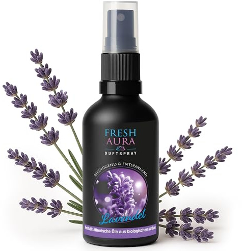 Fresh Aura Kissenspray & Raumspray Lavendel – Natürliches Schlafspray mit ätherischen Ölen – Für Ruhe, Entspannung & erholsamen Schlaf – Vegan, Made in Germany, 100 ml Glasflasche